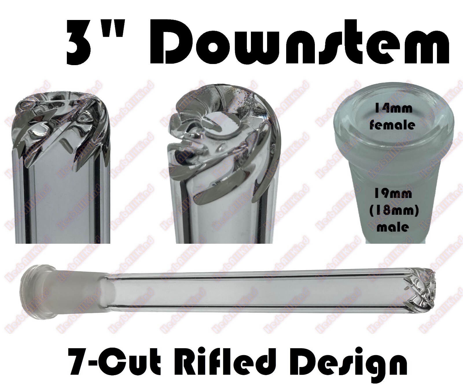 3&Prime; 19mm ( 18mm ) to 14mm Rifled Cut Perc Glass Downstem Low Profile