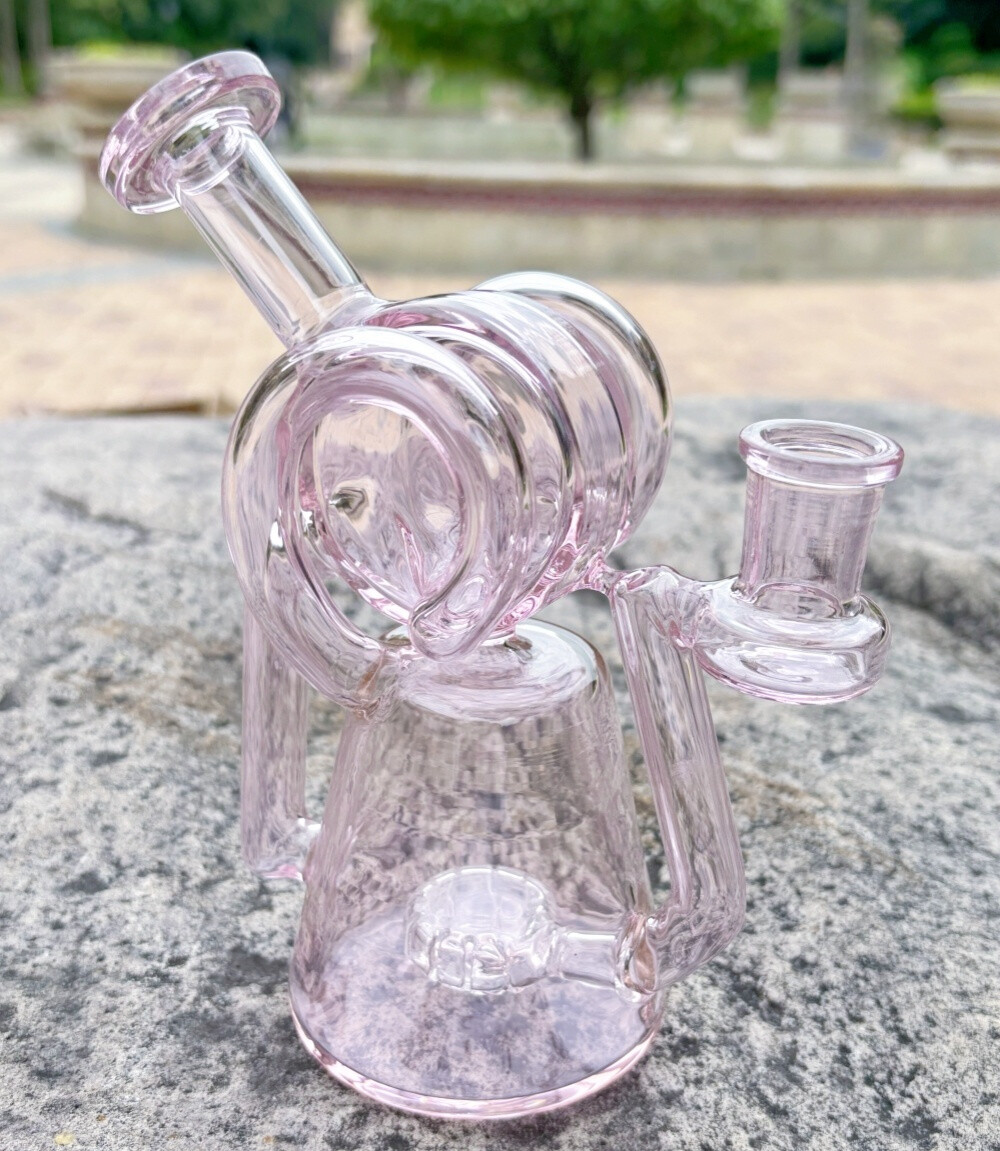 NEW 6.9&Prime; Recycler Glass Bong Pyrex Smoking Water Pipe Bubbler W/14mm Bowl Pink