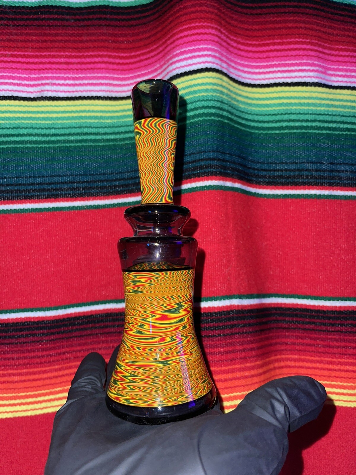 7.5 In Tube Rig 10mm Removable 2 Hole Dusk Rasta Linework Birdshotglassworks