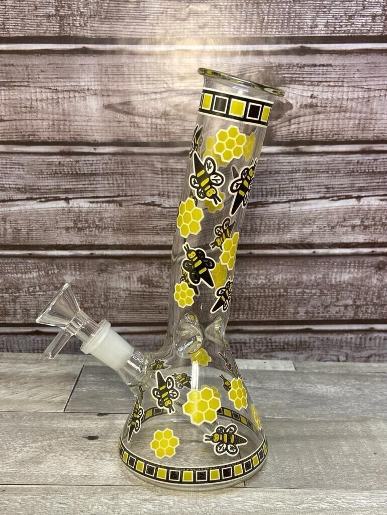 7.8&Prime; Glow in the Dark Bee Sticker Glass Bong Water Pipe Hookah Tobacco Bubbler