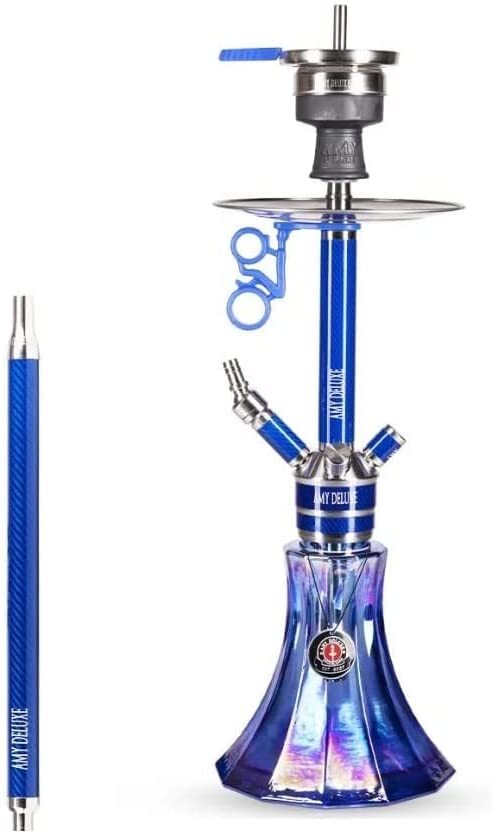 SS Glass German German Hookah Shisha w/ 4 Hose Connection New Carbon Fiber Blue