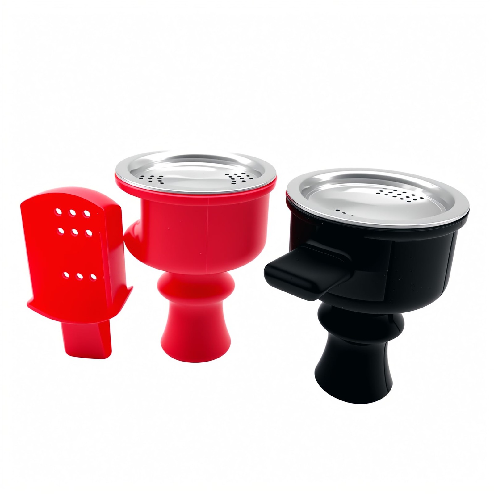 2 Black & Red Silicone Hookah Bowls with Stainless Steel Charcoal Holder