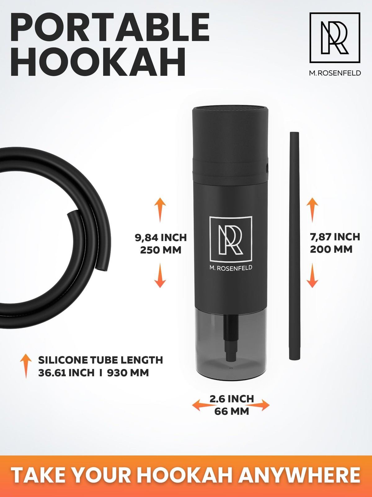 M. ROSENFELD Car Hookah Set – Compact Black with Accessories, Silicone Hose