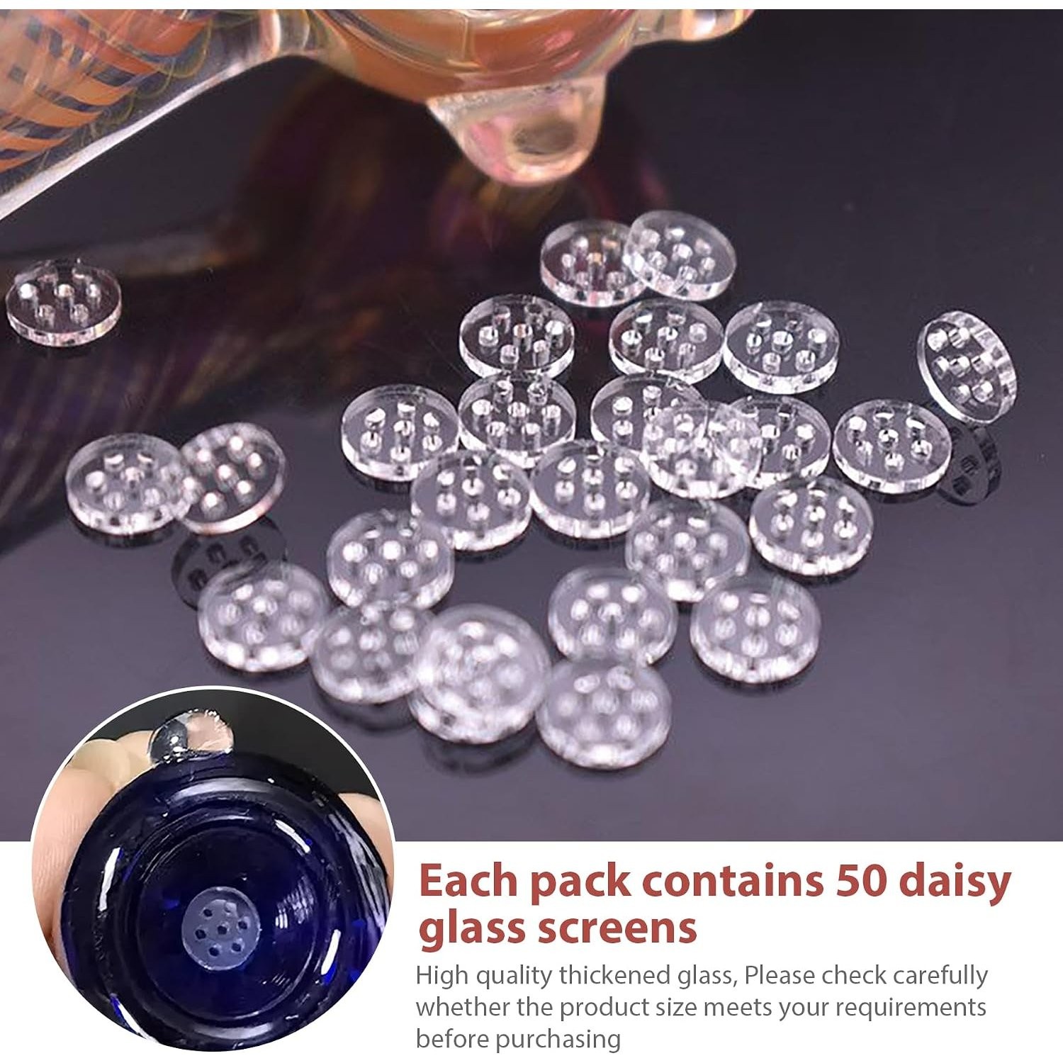 High Borosilicate Glass Screens 50 Pack 8mm Reusable with Storage Container