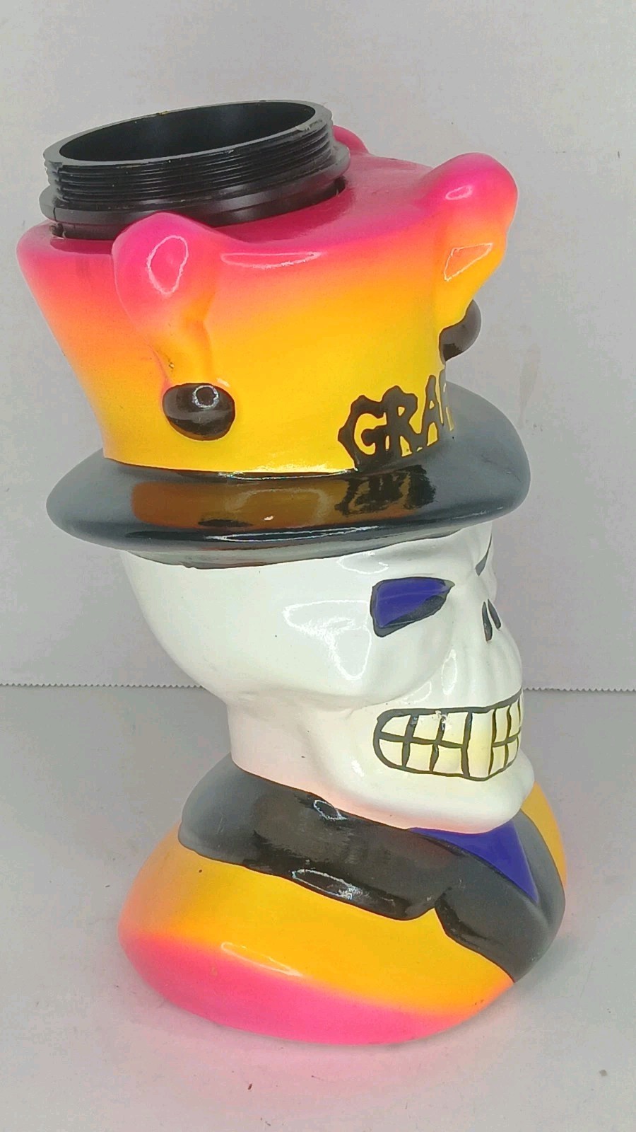 VTG Graffix Bong Base-Killer Paint-RARE 90s Ceramic Skull Jester-Screw Top READ