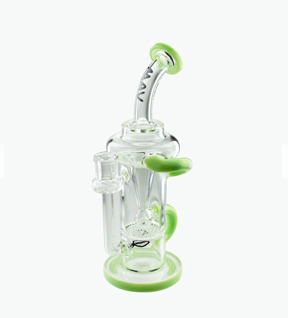MAV GLASS Sonoma Water Pipe, BUBBLER, RECYCLER, USA MADE, CLEAR W/SLIME ACCENTS