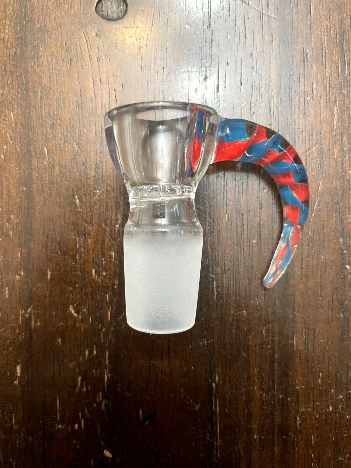 14mm Glass Big Horn Bowl Pipe Blue and Red Twist