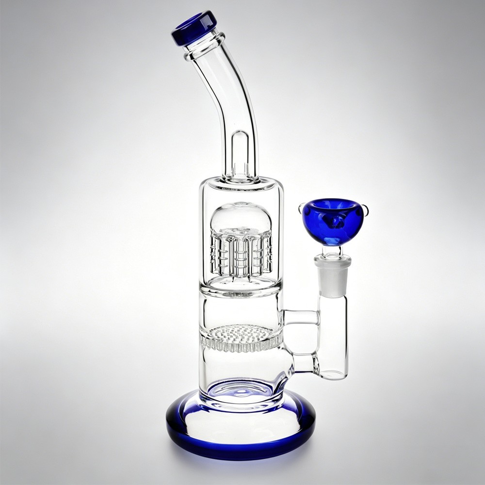 Heavy Glass Bong Shisha Percolate Hookah Water Pipe 10&Prime; Blue with 14mm Bowl US