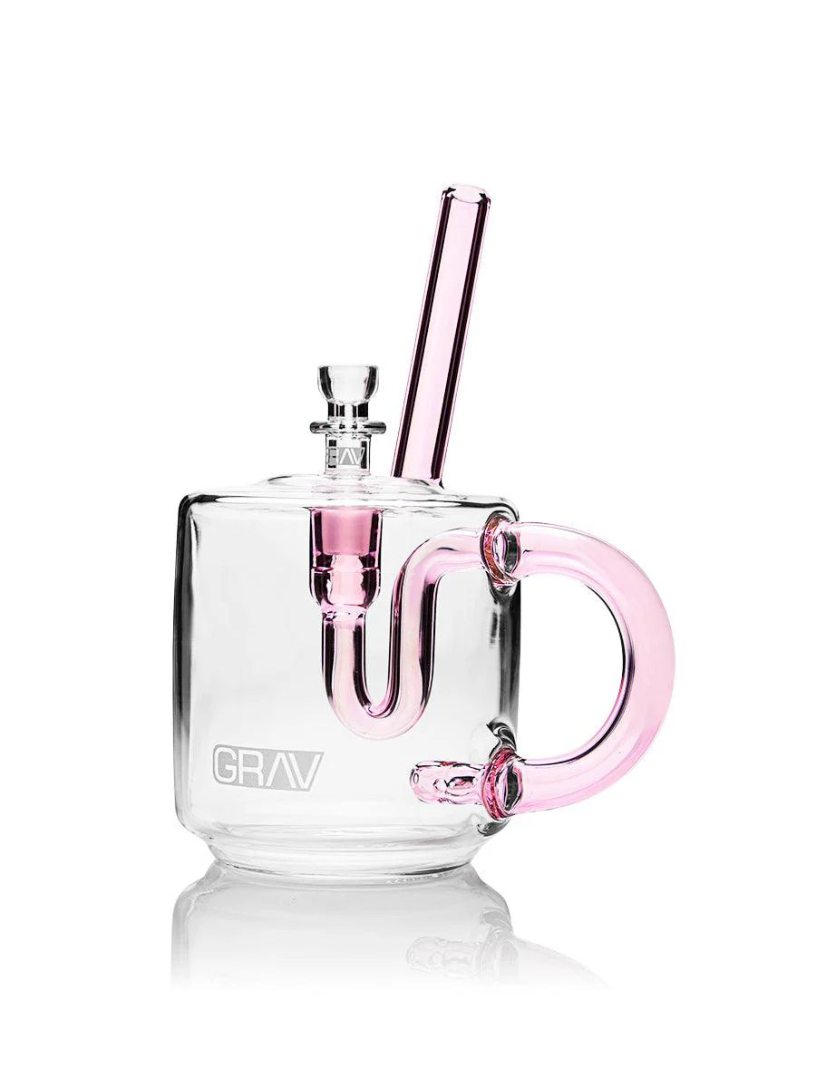 Grav Coffee Mug Bubbler Pink and Clear Borosilicate Glass 7&Prime; w/ 14mm Bowl NWT