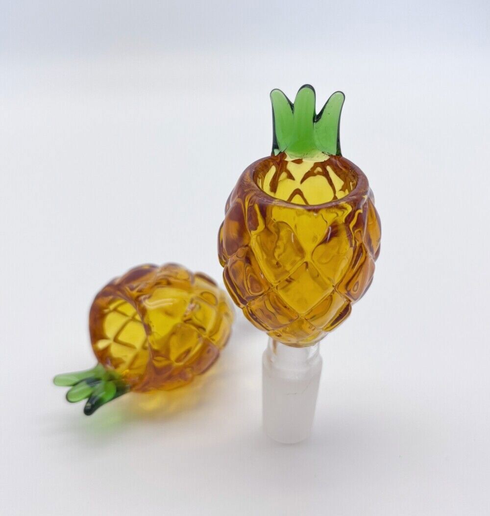 1PC Green 14MM Male Slide Glass Bowl Yellow Pineapple Bong Pipe Minor Flaw