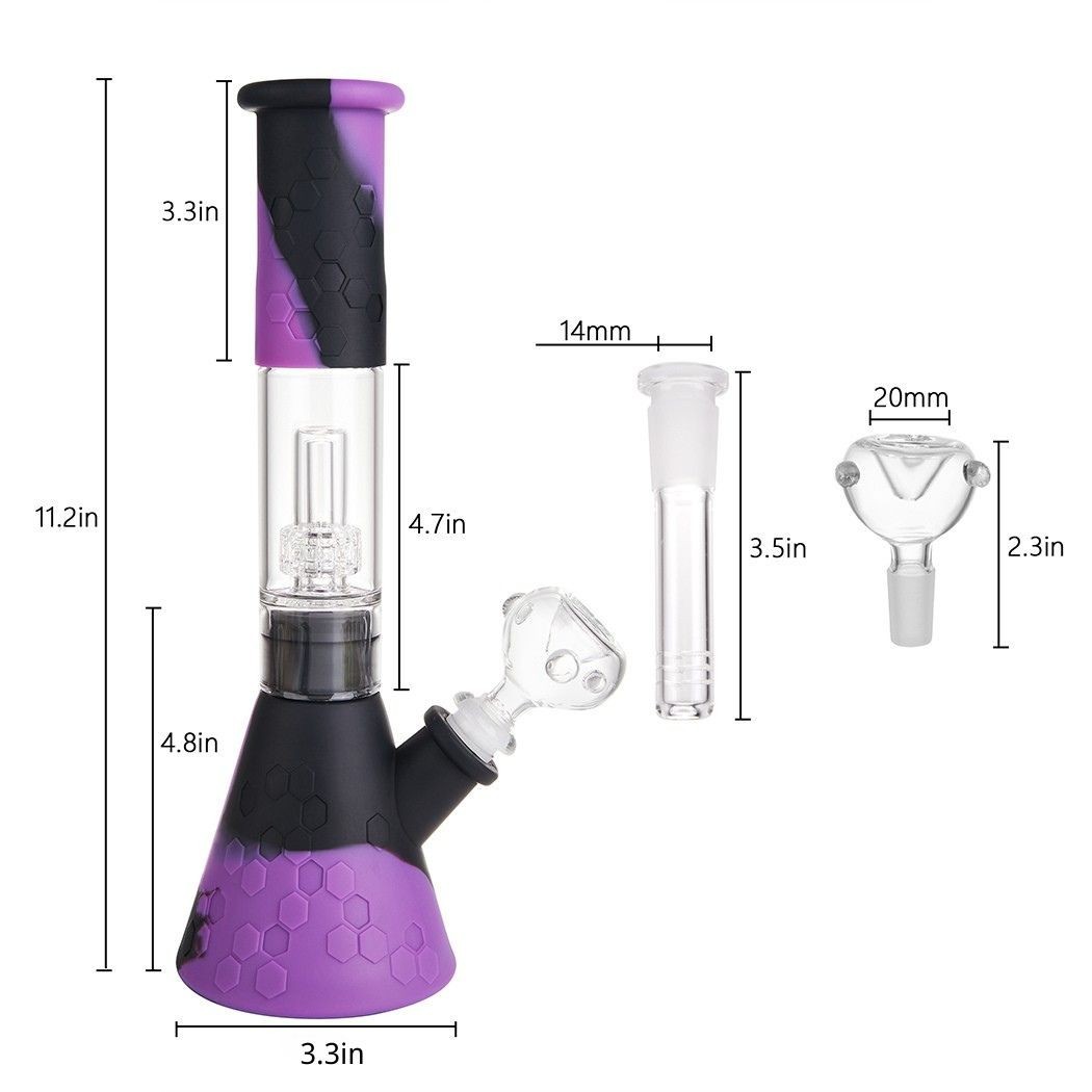12&Prime; Heavy Duty Glass Bong Silicone Water Pipe Smoking Tobacco Beaker 14MM Bowl