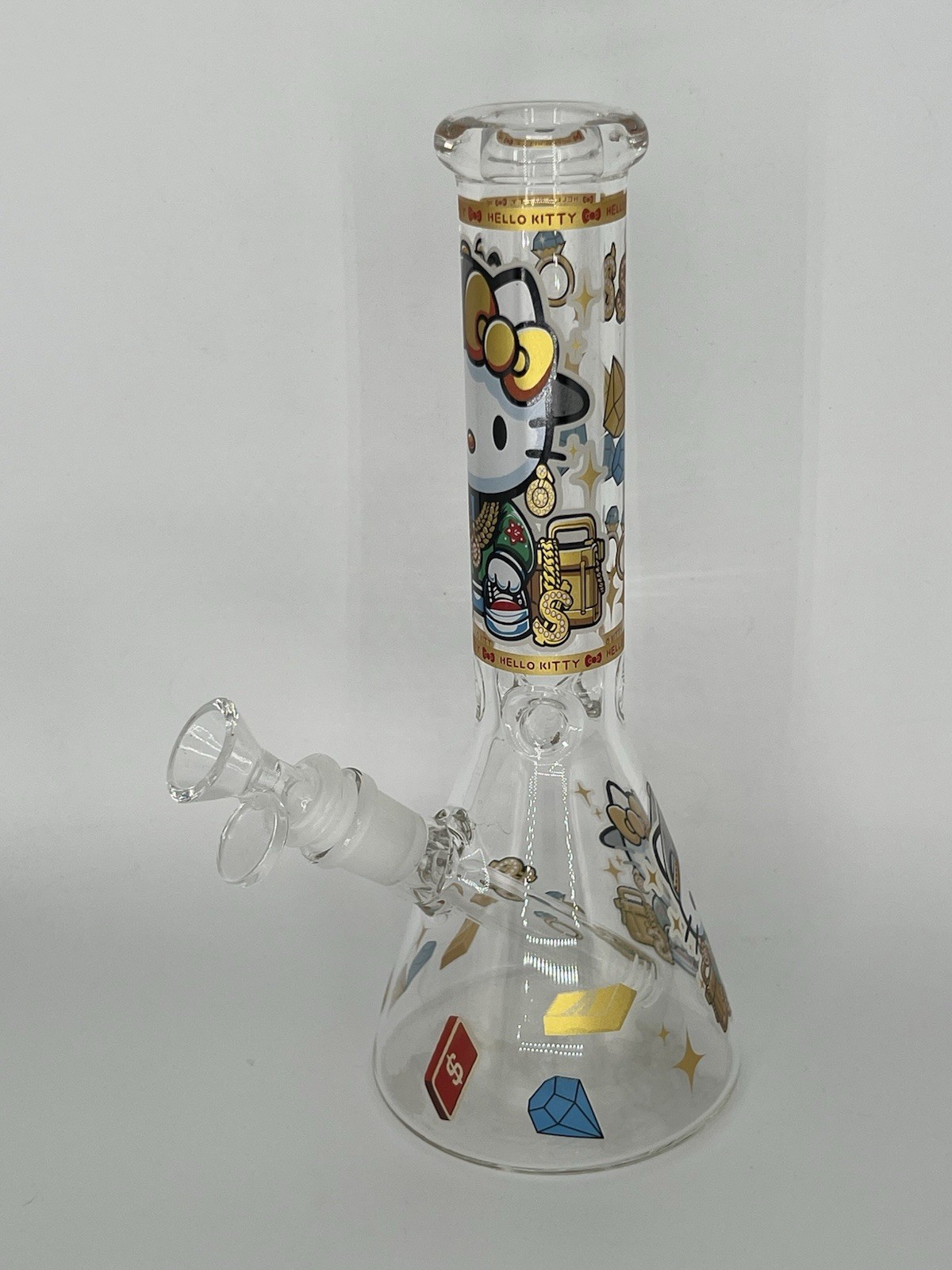 10” BLING “ALL SWAGGED OUT” HELLO KITTY GLOW N DARK BONG 14mm BOWL -2 FREE GIFTS