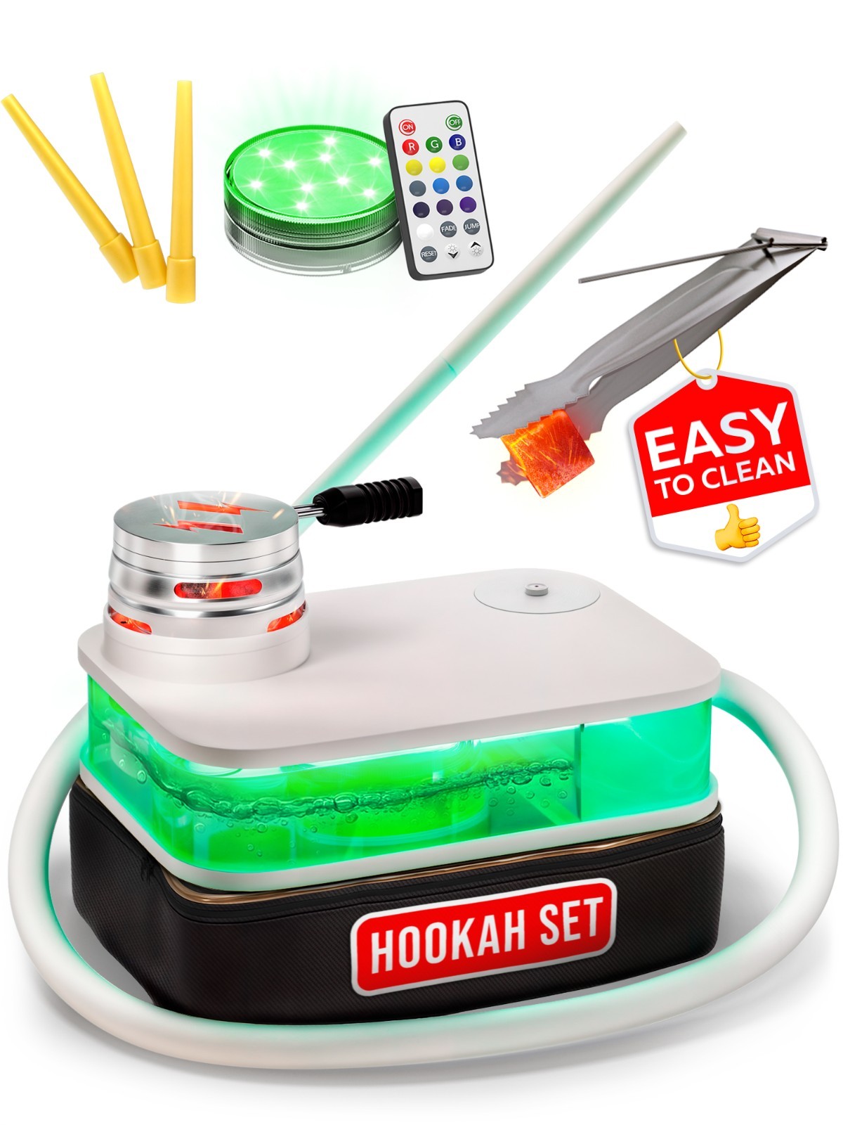 White Portable Hookah Set With Everything with Travel Bag
