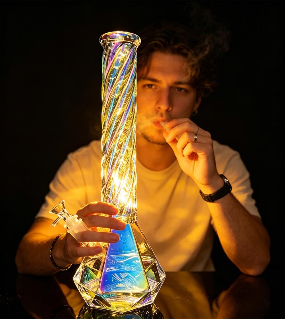 15 inch Iridescent Glass Bong Percolator Water Pipe Thick Smoking Hookah Beaker