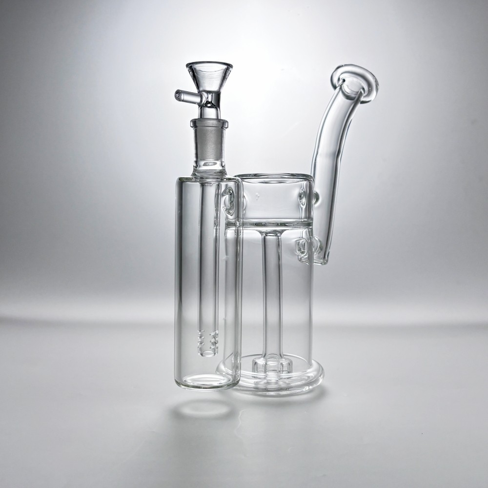 9&Prime; Clear Dual Chamber Glass Recycler Bong Showerhead Perc Water Pipe w/Bowl USA