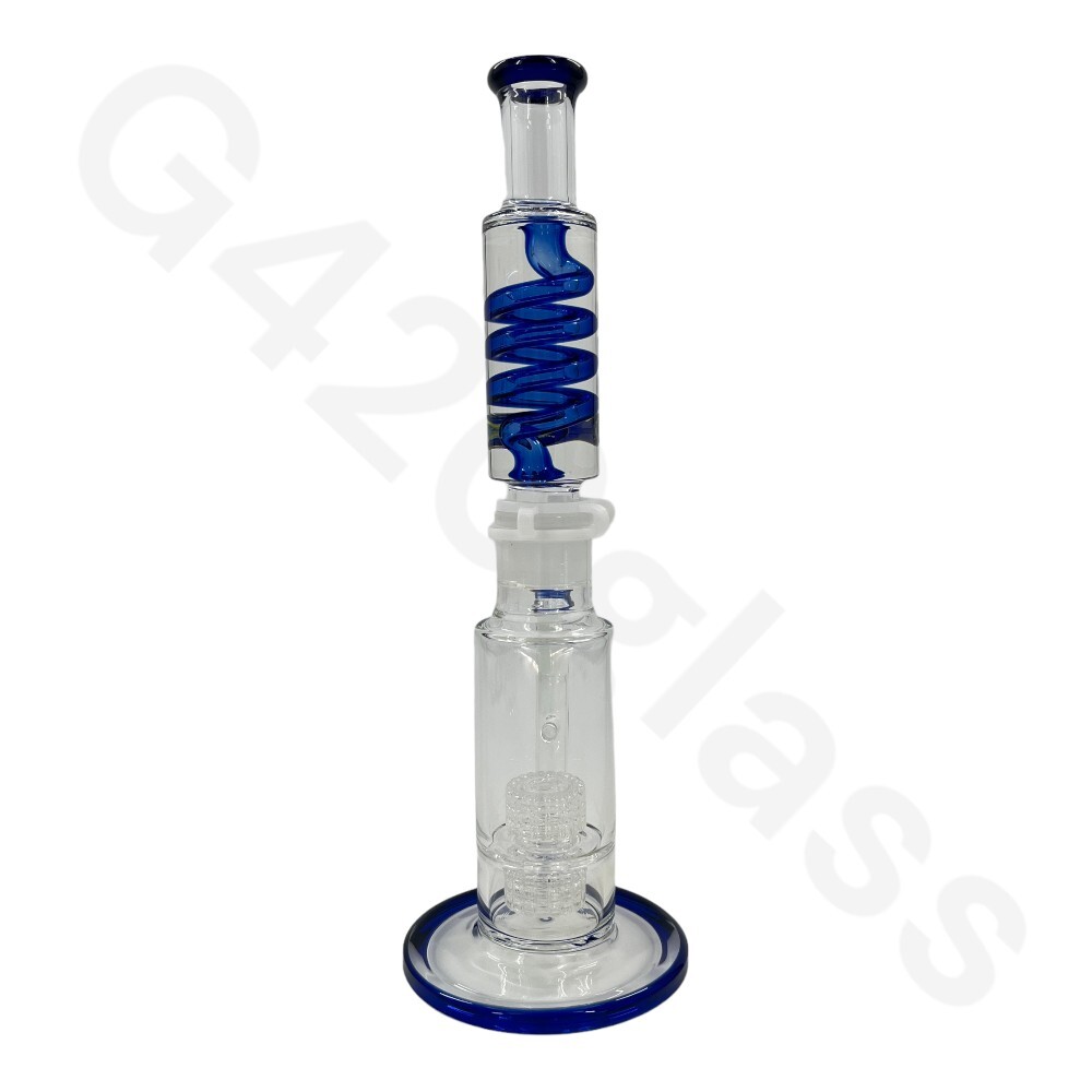 🔥16 Inch G420glass Freezable Coil Bong Double Showerhead Percolator Beaker Bong