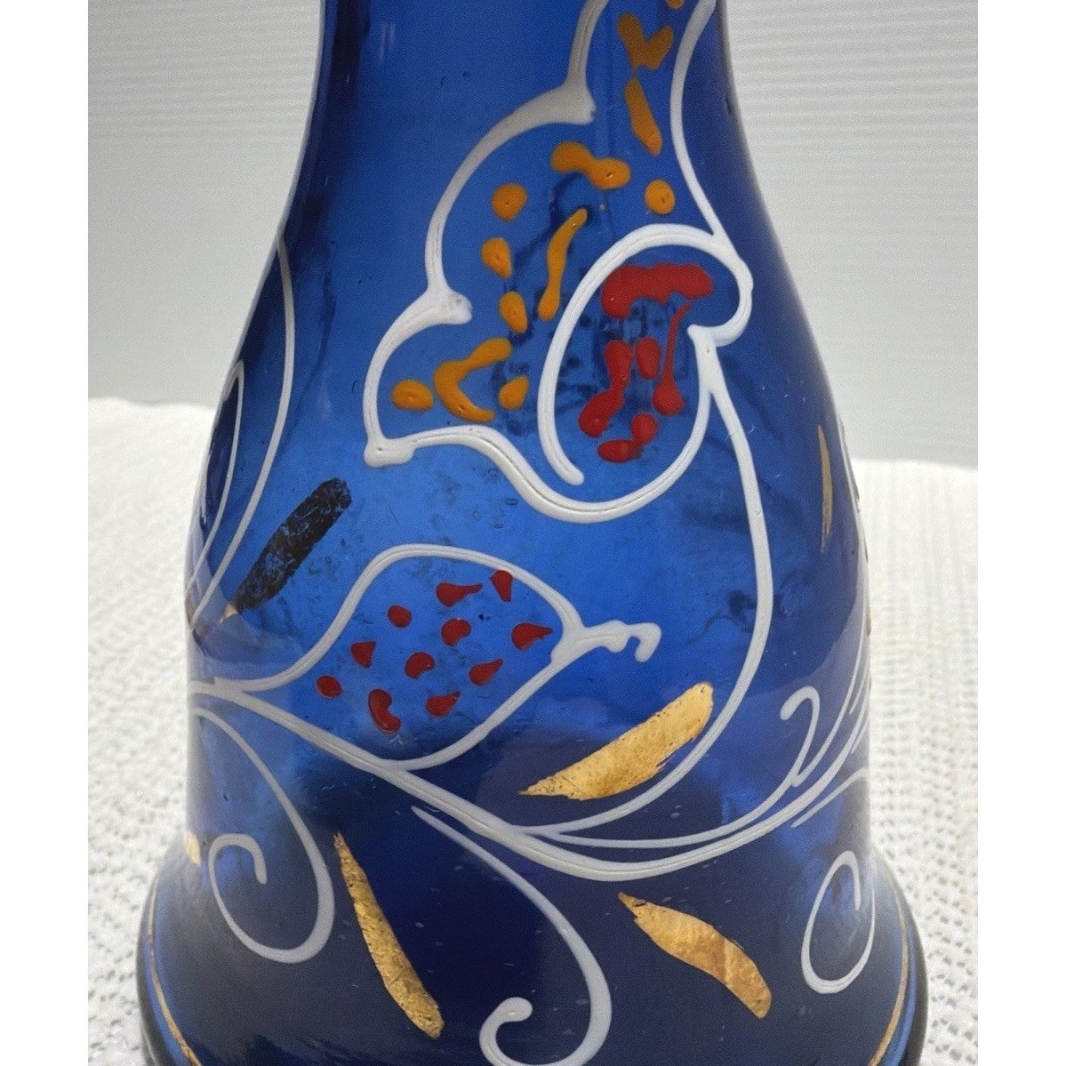 Vintage Colbalt Blue Bohemian Colorful Glass Base For Hookah Florals 7.5&Prime; Tall