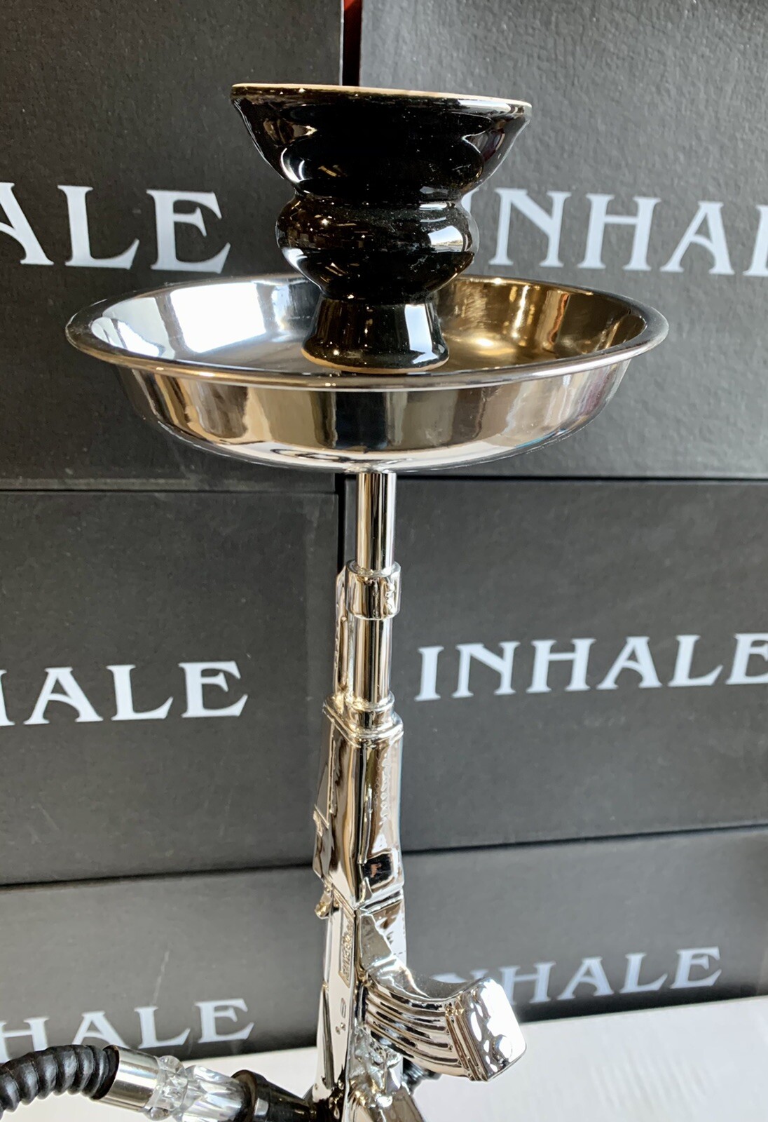23 INCH MINI HOOKAH ORIGINAL GANGSTA(tm) BY INHALE®️WITH INTERLOCK SYSTEM.CHROME