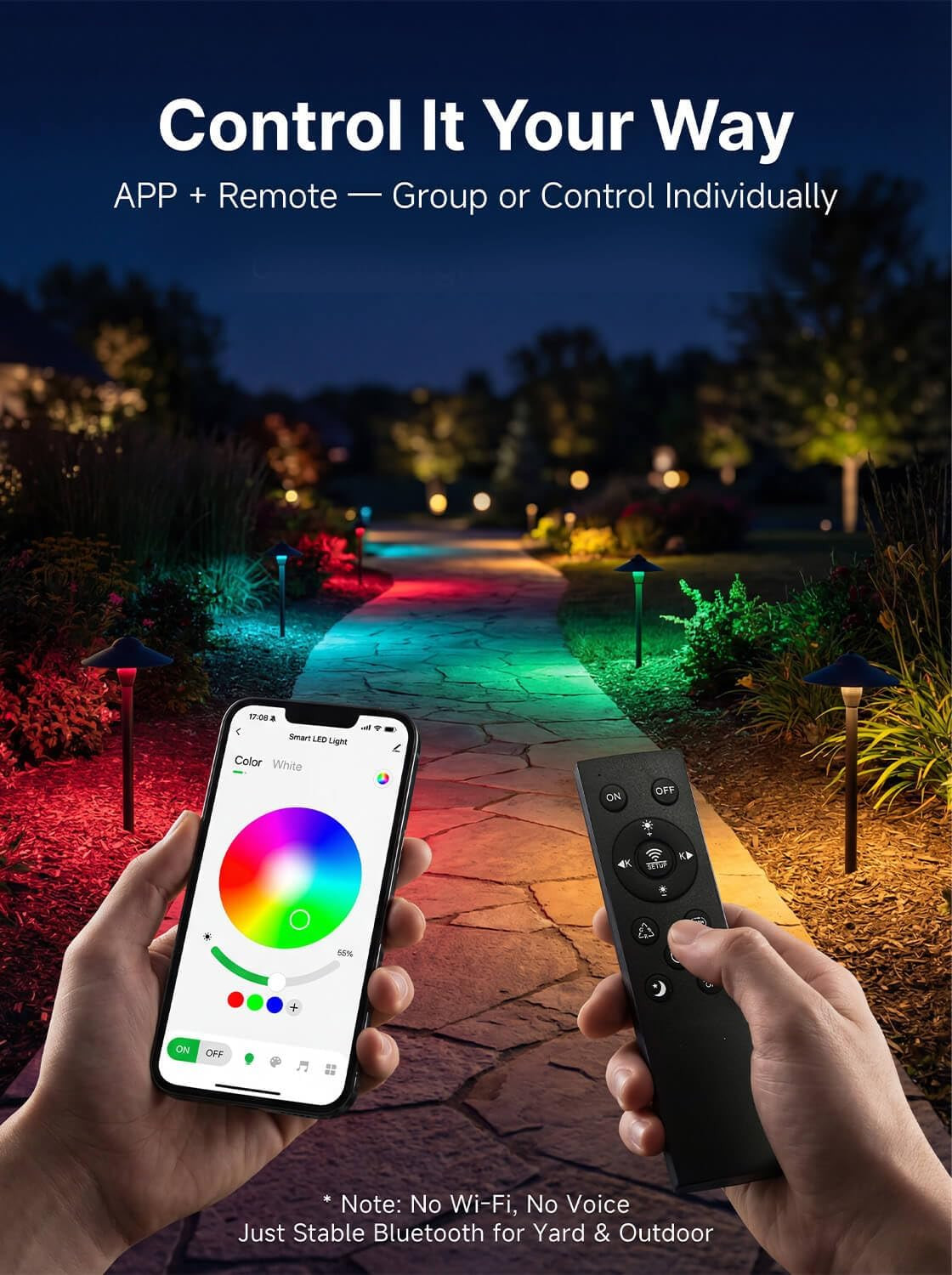 Smart Bluetooth Path Lights, Tunable 2700K-6500K, 6 Pack, Low Voltage