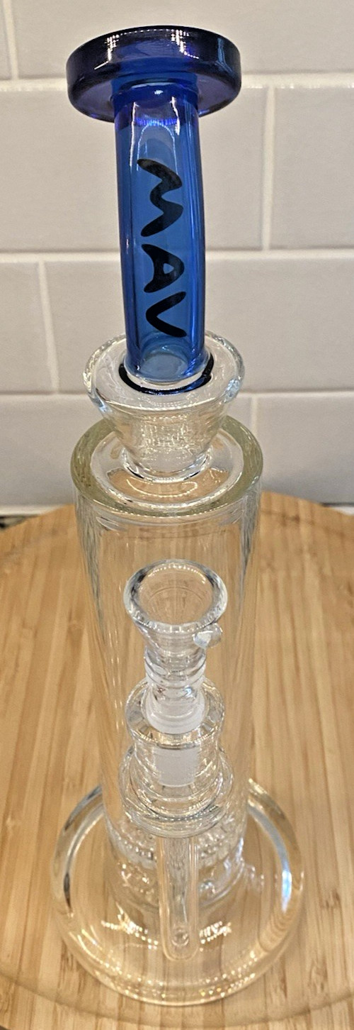 WOW MAV GLASS Sonoma Water Pipe BUBBLER w/ Spherical Perc USA MADE CLEAR W/ Blue