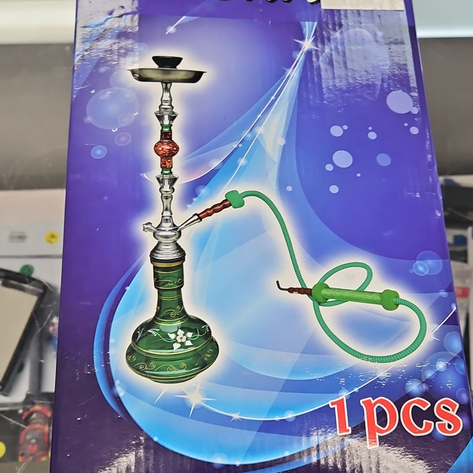 Green Hand Painted Glass Hookah Custom Hose Ceramic Bowl Designer Stem Set