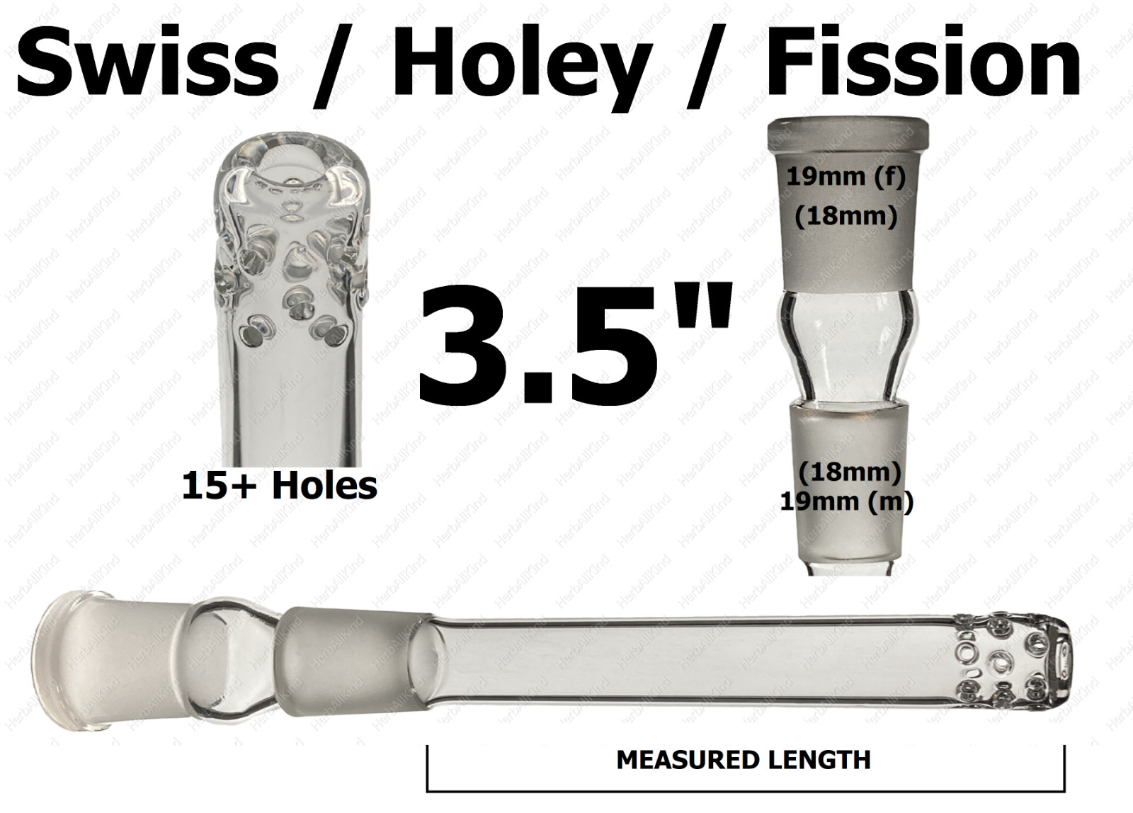 3.5&Prime; 18mm MALE to 18mm FEMALE (19mm to 19mm) Holey Swiss Fission Glass Downstem