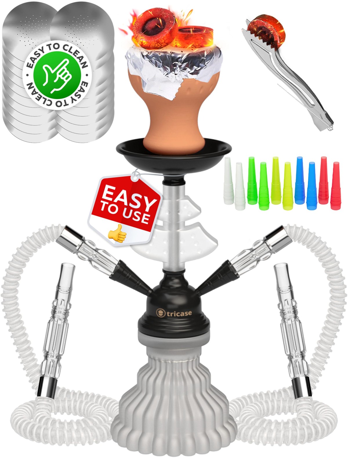 White Hookah Set 2 Hose Hookah – LilOne 12” White Mini Hookah Combo Kit Shisha H