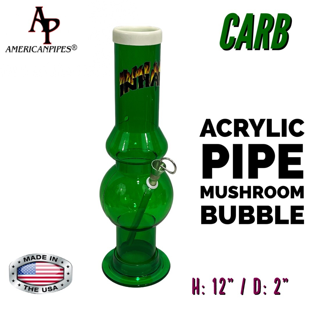 AMERICAN PIPES™️2X12&Prime; BUBBLE Mushroom ACRYLIC WATER PIPE CARB &POkER US MADE