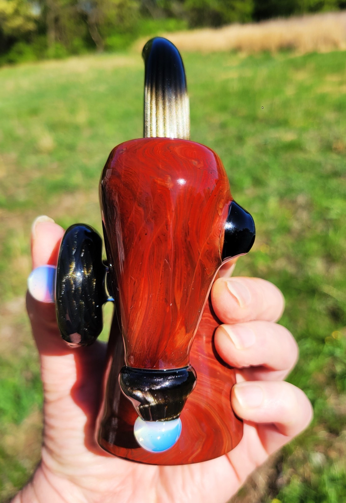 Mahogany Woodgrain Glass Stand Up Cavalier Sherlock Water Bubbler Pipe USA Made
