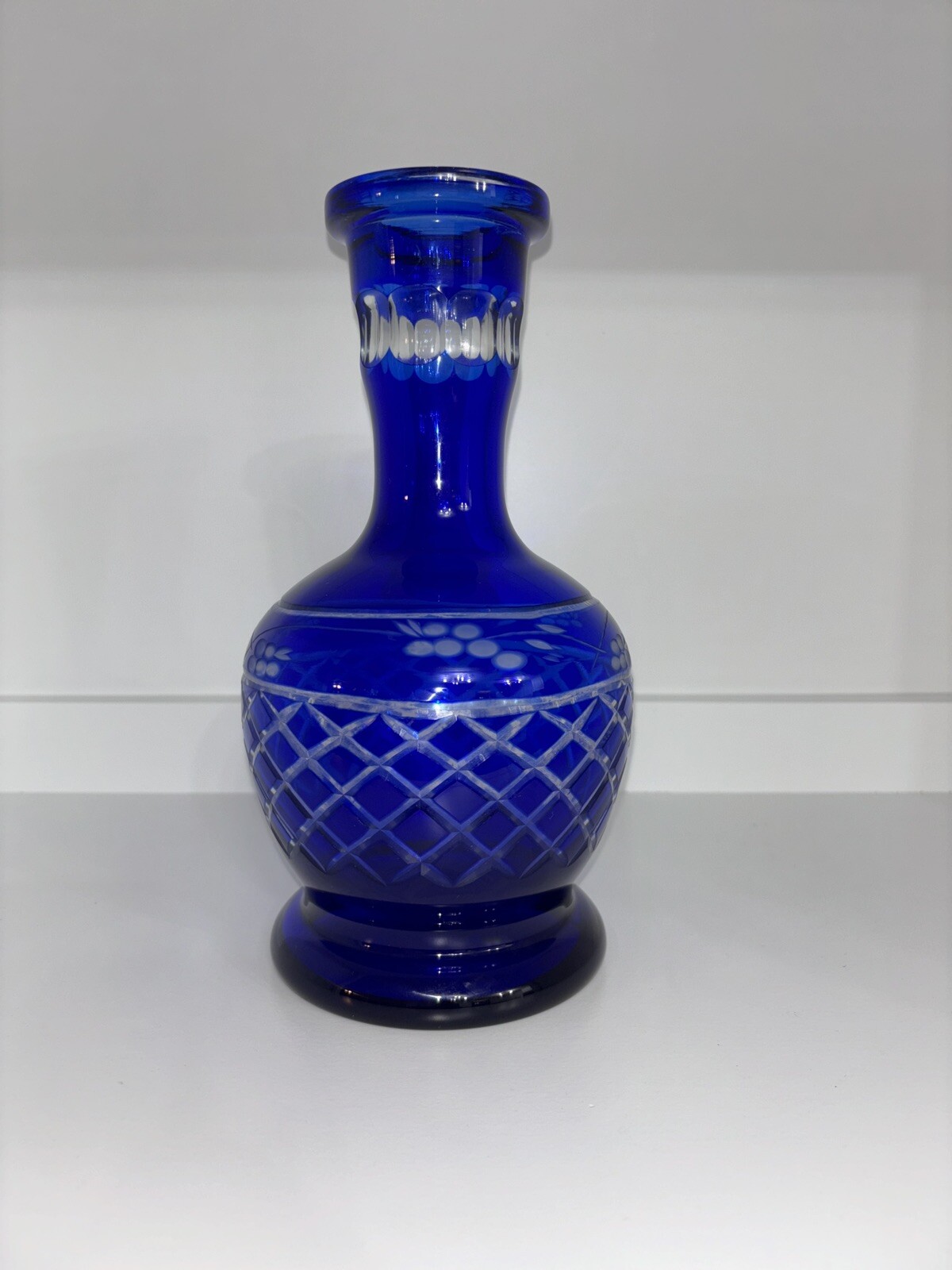 Vintage Hookah Base Cobalt Blue Glass Cobalt Cut To Clear Badshah 10.5” Elegant!