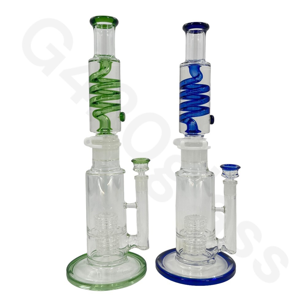 🔥16 Inch G420glass Freezable Coil Bong Double Showerhead Percolator Beaker Bong