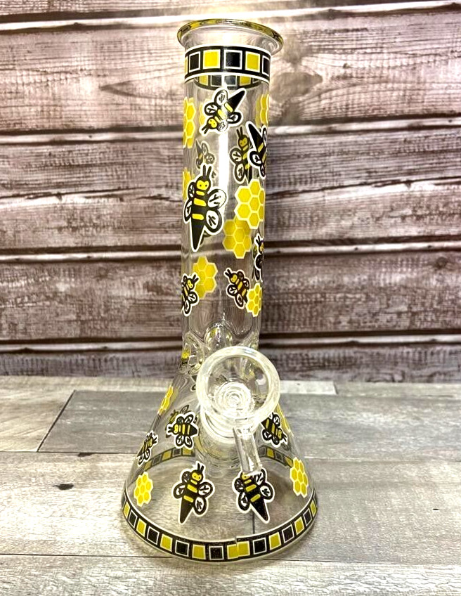 7.8&Prime; Glow in the Dark Bee Sticker Glass Bong Water Pipe Hookah Tobacco Bubbler