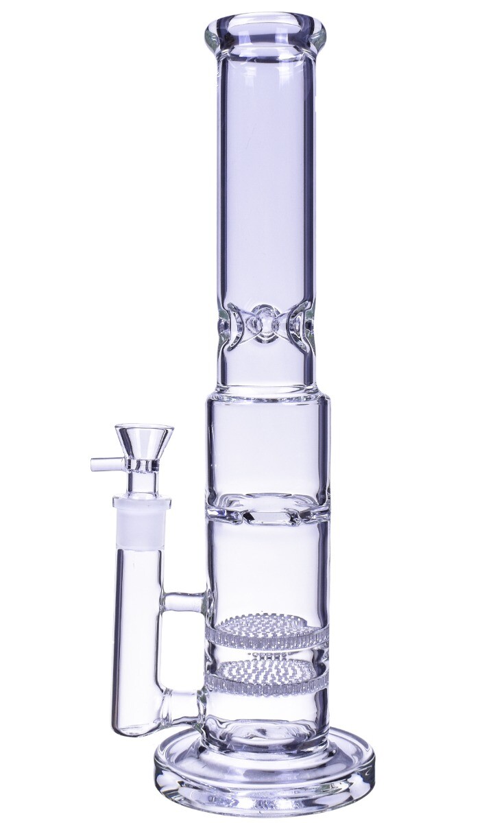 17&Prime; Inch DUAL Honeycomb Perc Bong Big HUGE Cylinder Glass Water Pipe CLEAR *USA*