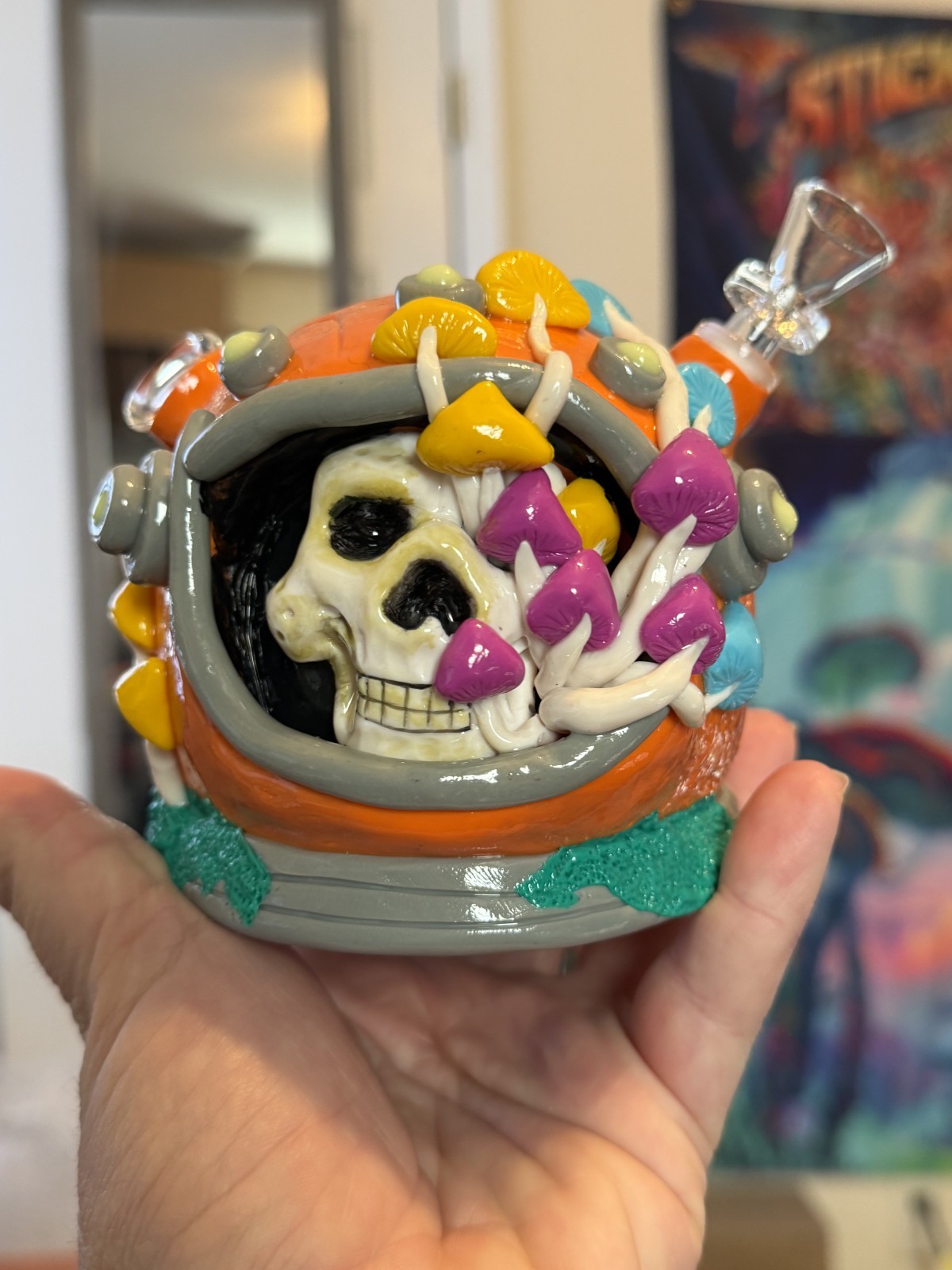 Bubbler Bong Astronaut Skull Face Monster Mushroom 10mm Bowl phoenix star