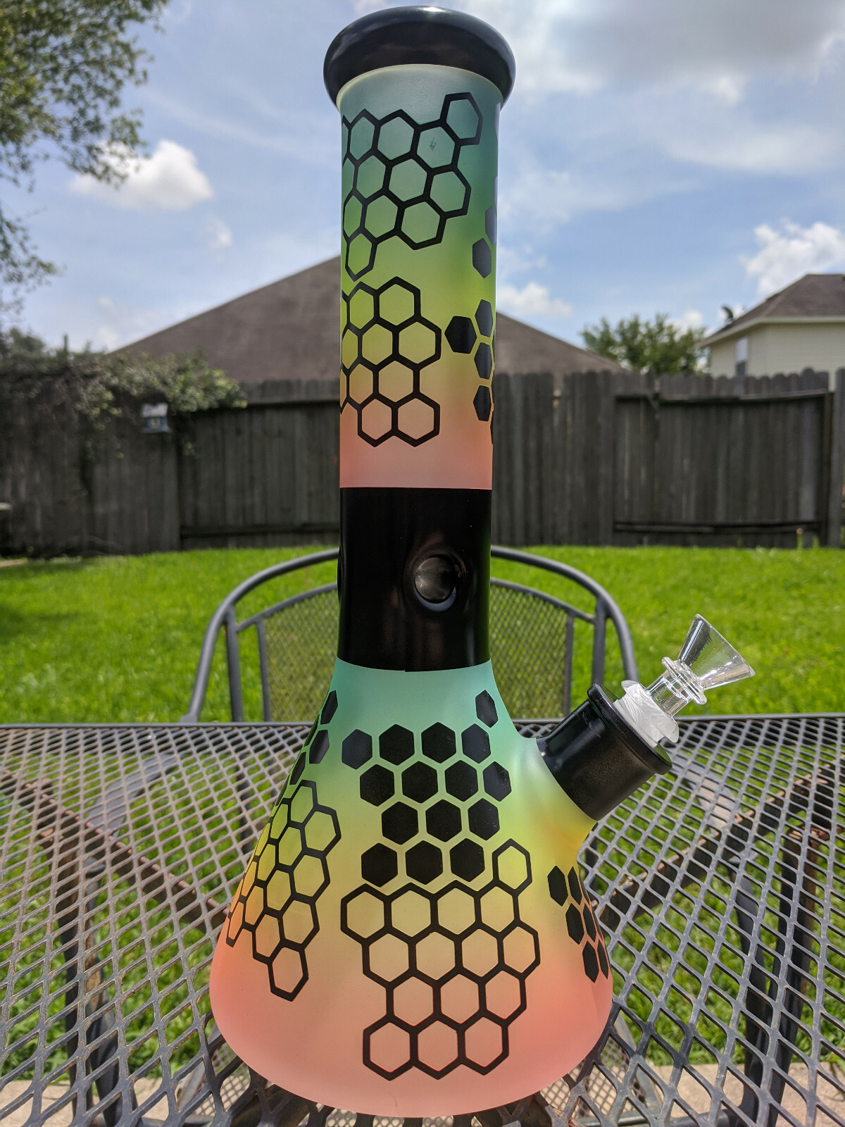 Benzene: Glass Beaker Water Pipe Bong – Sandblast 12.5&Prime; Tall 7mm Thick Rainbow