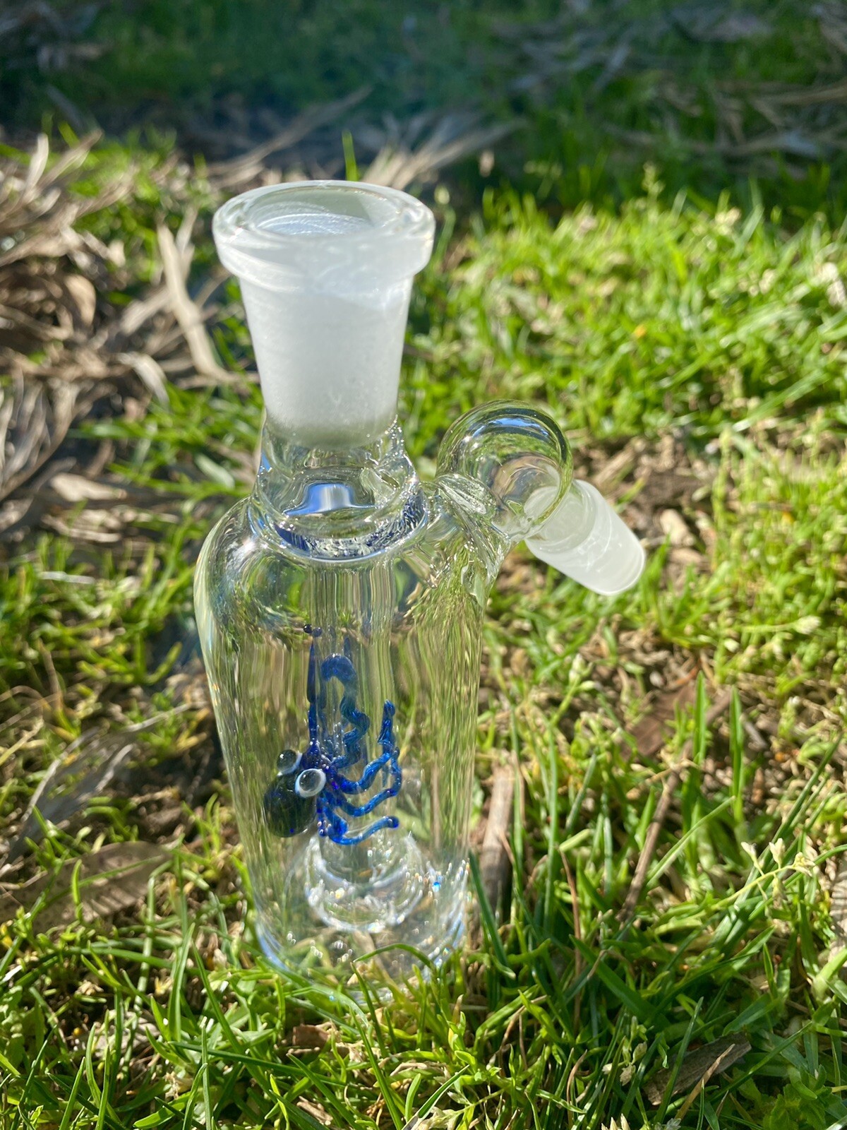 14mm Shower Head Glass Ash Catcher 45 degree (Blue Octopus)Thick Glass.