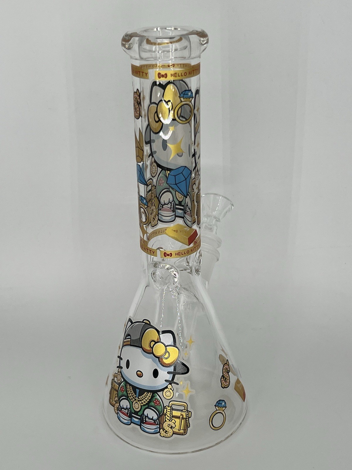 10” BLING “ALL SWAGGED OUT” HELLO KITTY GLOW N DARK BONG 14mm BOWL -2 FREE GIFTS