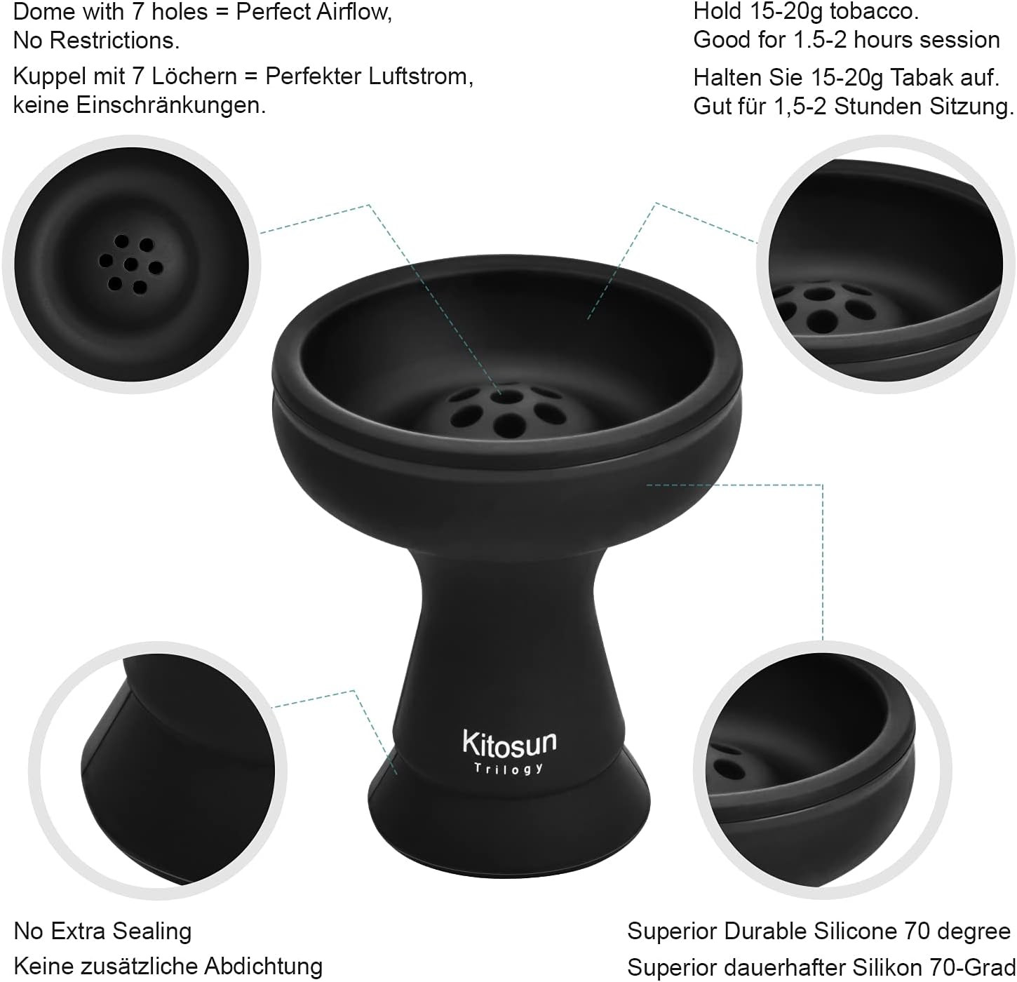 Silicone Hookah Bowl – Silicone Phunnel Bowl with 7 Holes – Shisha Bowl Black…