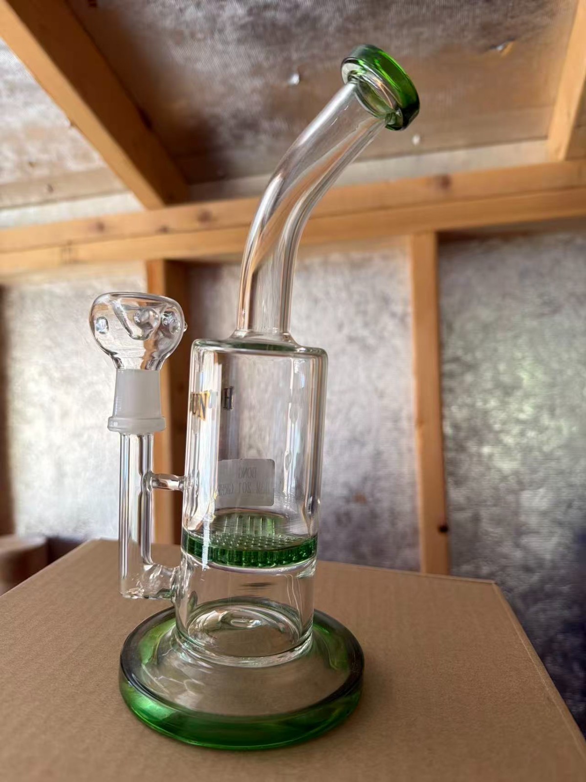 Green Base Glass Water Pipe Bong with Honeycomb Perc Approx 9  » Includes Bowl