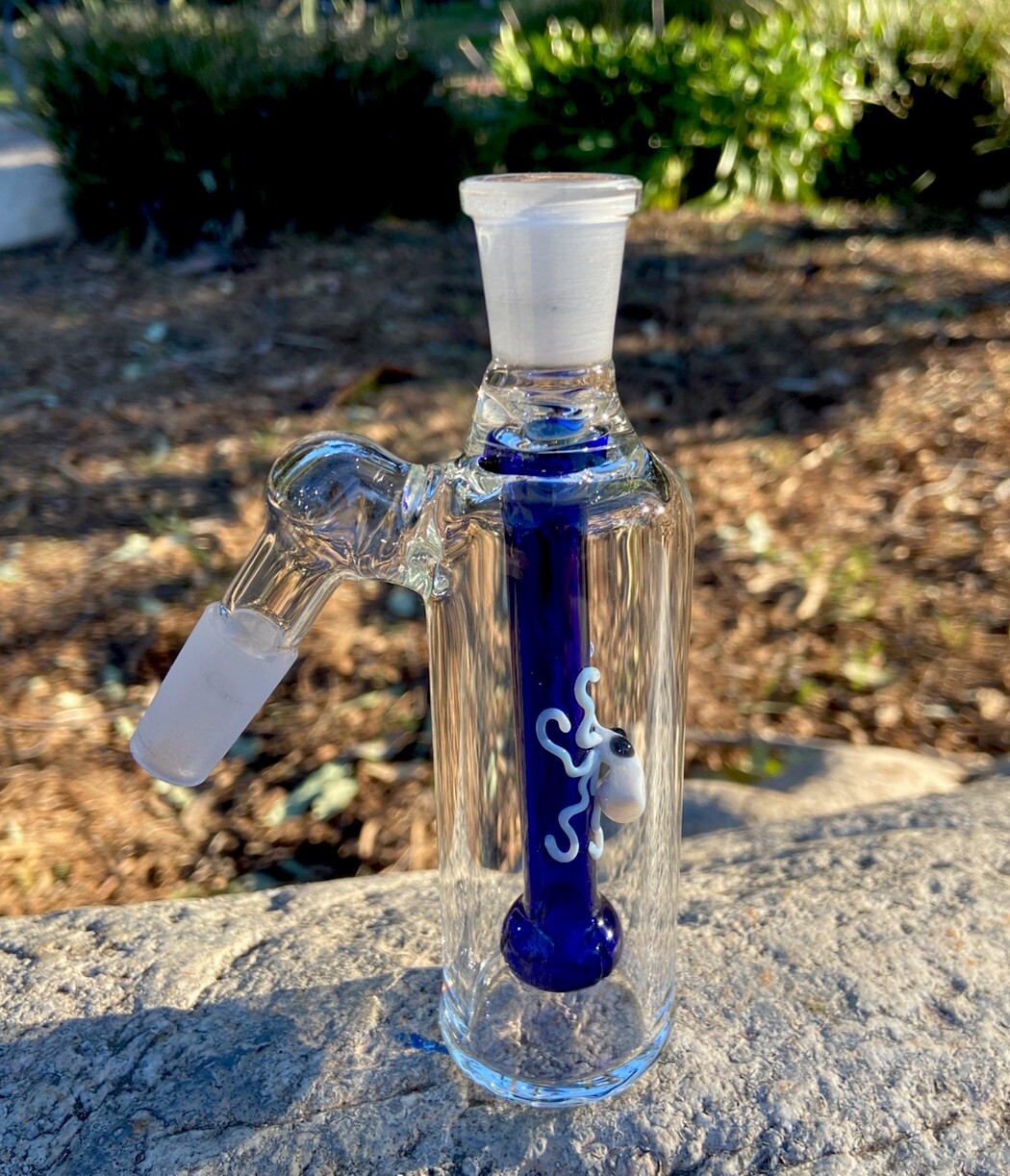 14mm Thick Glass Ash Catcher 45 degree Blue Shower Head (white Octopus)