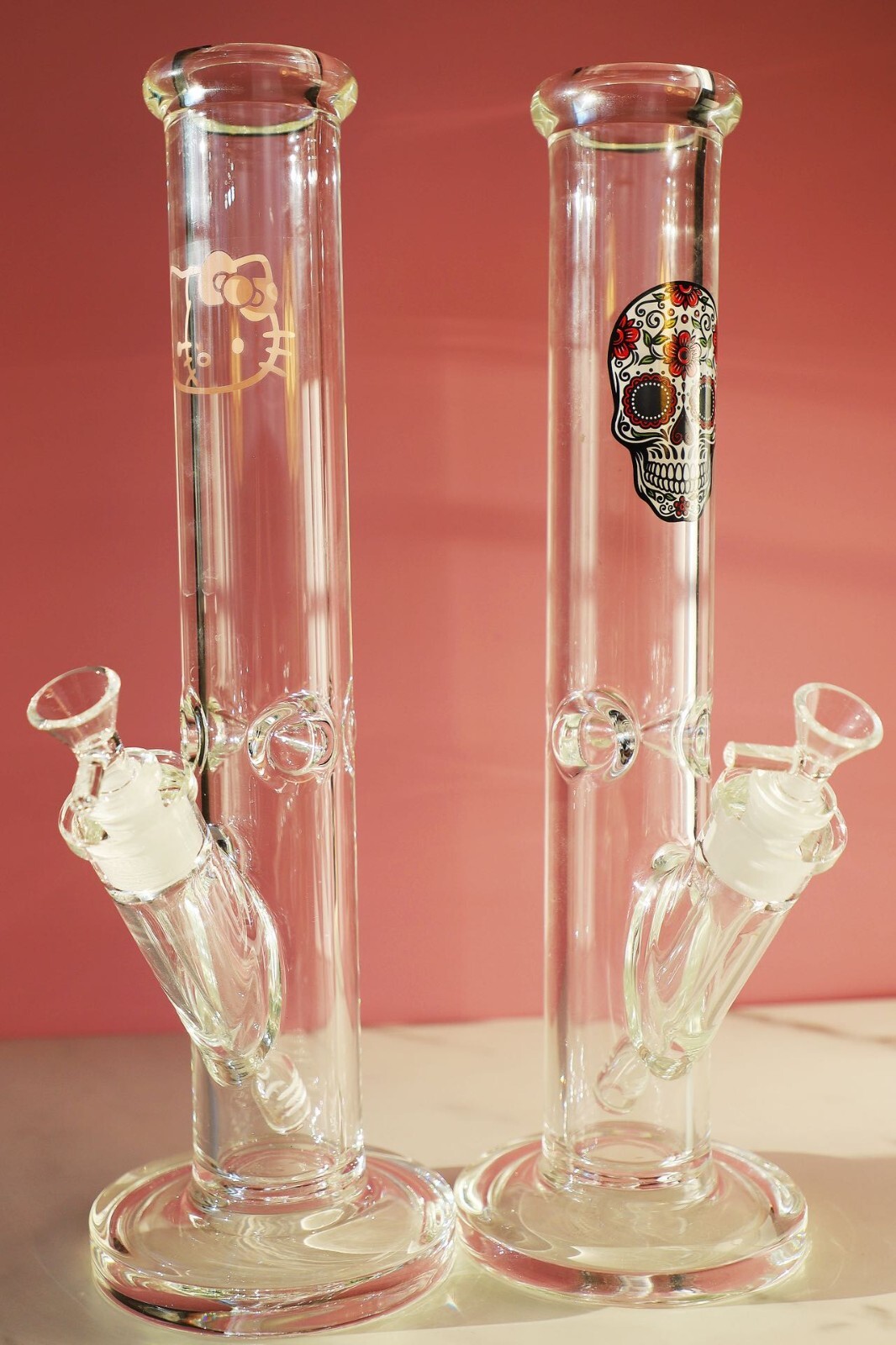 14&Prime;tall2.5Lb THK7mm heavy Straight Thick COCO Skull Kitty Glass Bong