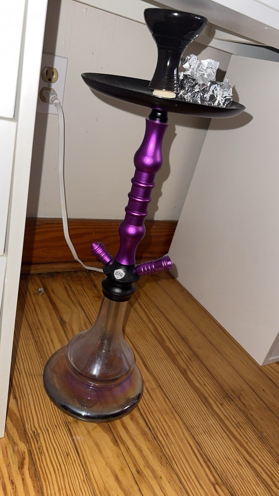 BYO Purple and Black Hookah with Glass Base, Modern Design, Water Pipe Shisha