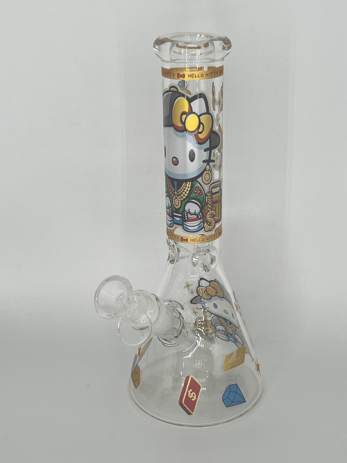10” BLING “ALL SWAGGED OUT” HELLO KITTY GLOW N DARK BONG 14mm BOWL -2 FREE GIFTS