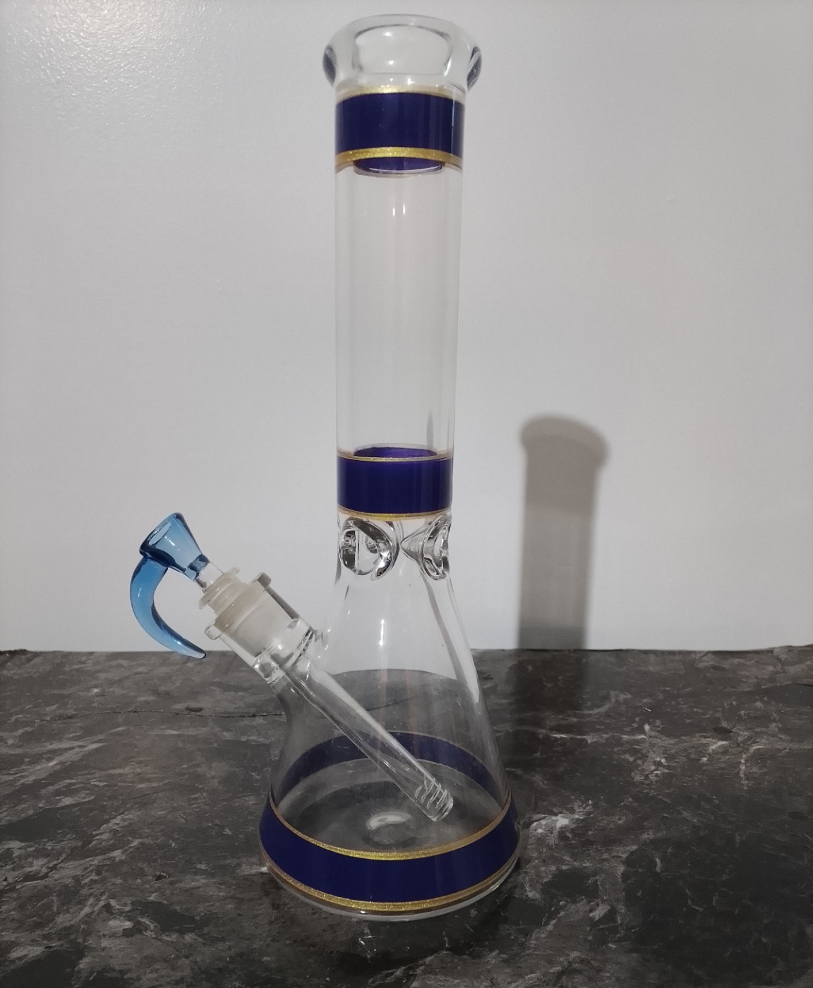 Diamond Glass 12&Prime; Purple Gold Beaker Water Pipe Downstem Blue Bowl