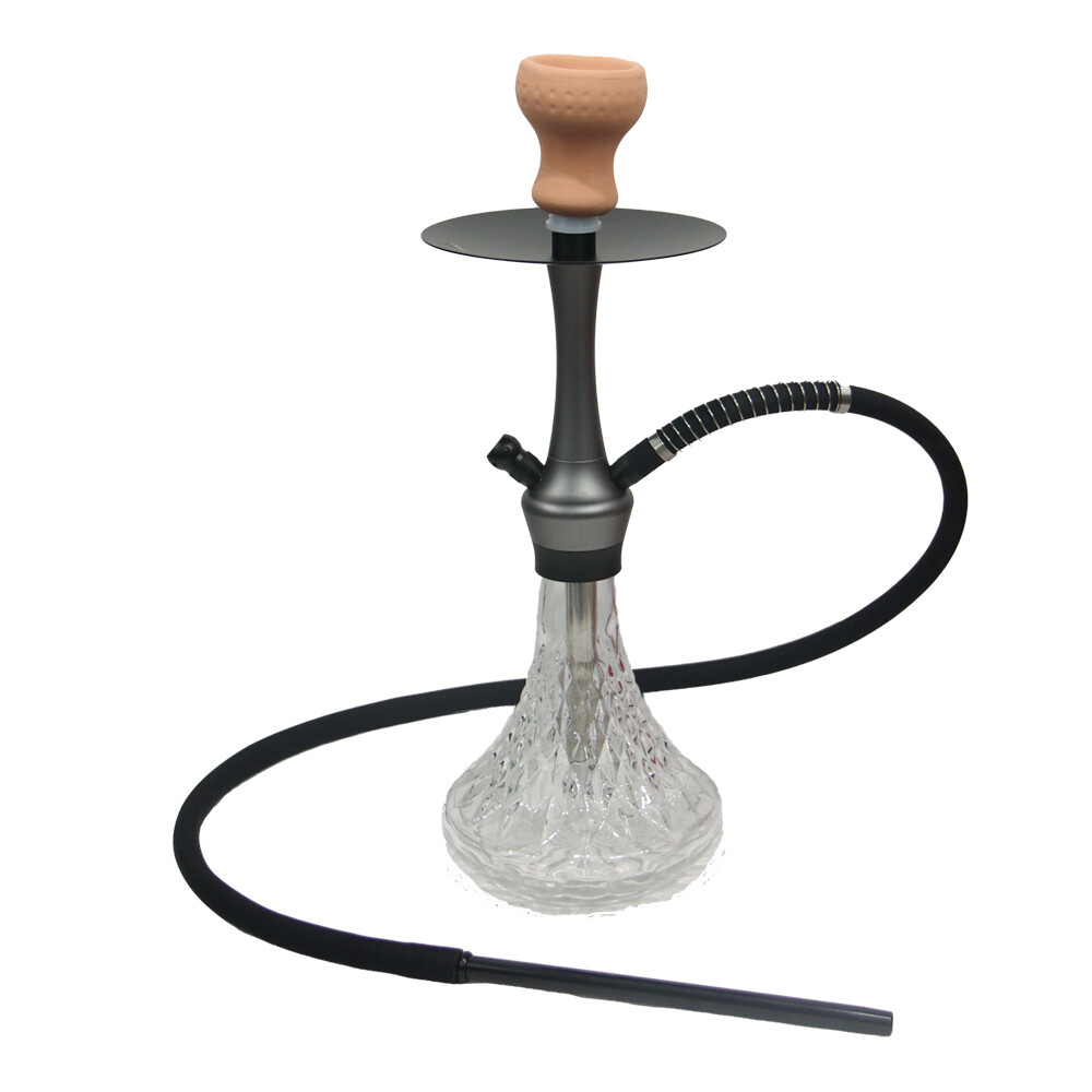18&Prime; complete hookah set « York Hookah » – grey; with silicone hose and clay bowl