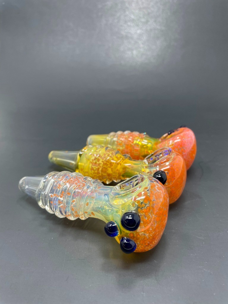 5&Prime; Collectible Orange Fumed Splatter TOBACCO Glass Handmade Smoking Pipe
