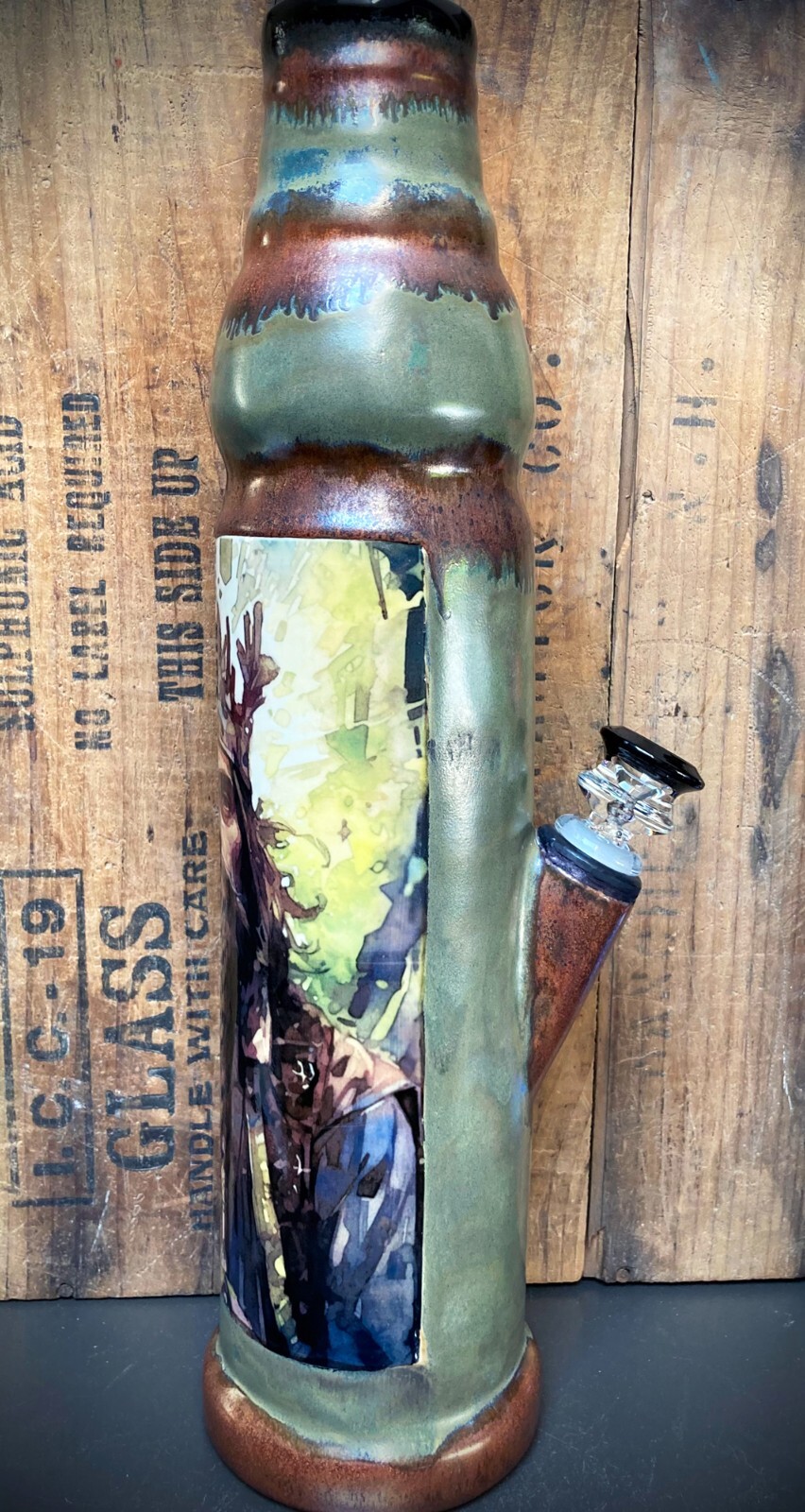 Handmade Ceramic Bong Hookah Bubbler Water Pipe Woodland King Crown Glass Bowl