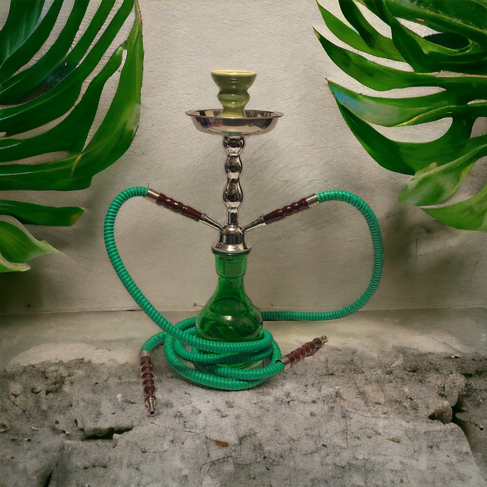 17” Junior Hookah 2 Hose Green Glass Hookah Set