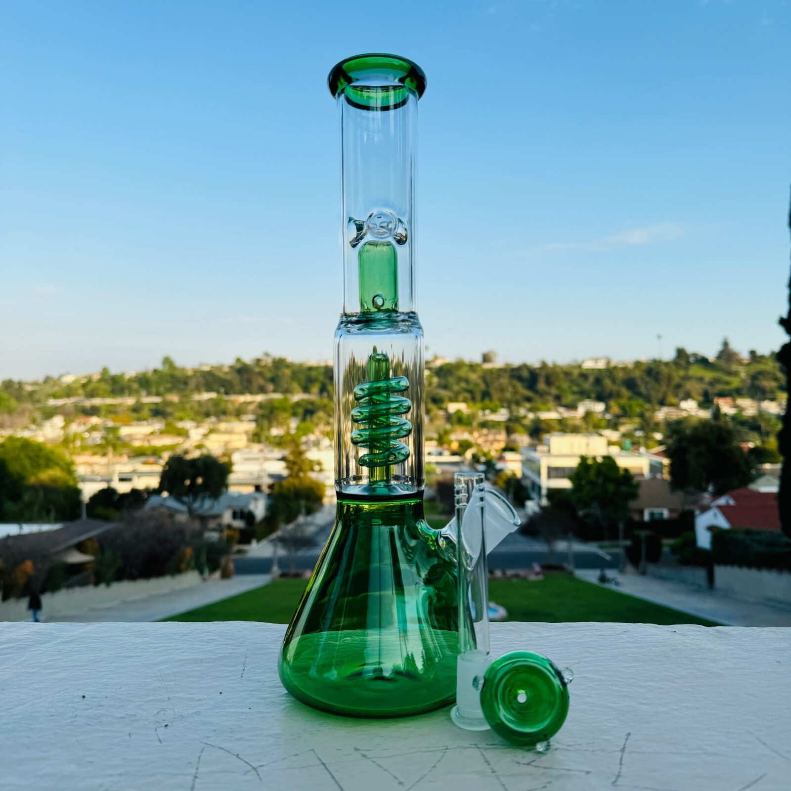 13inch Glass Heavy Bong Hookah Water Pipe Heavy Beaker 14mm Bowl GREEN