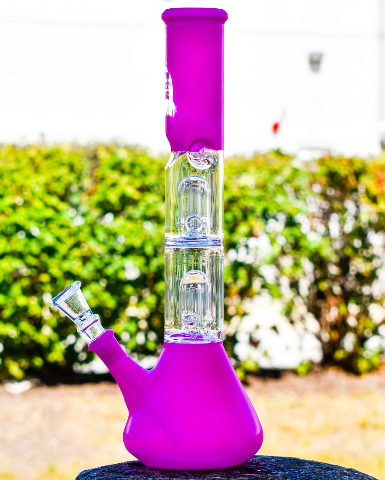 13&Prime; Inch Frosted Double Inline Cute BONG Glass Water Pipe Hookah Bubbler *USA*